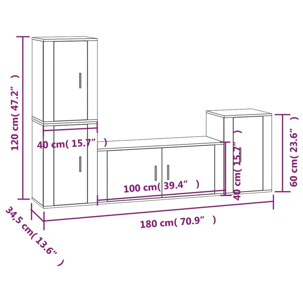 4 Piece TV Cabinet Set Sonoma Oak Engineered Wood 3188601