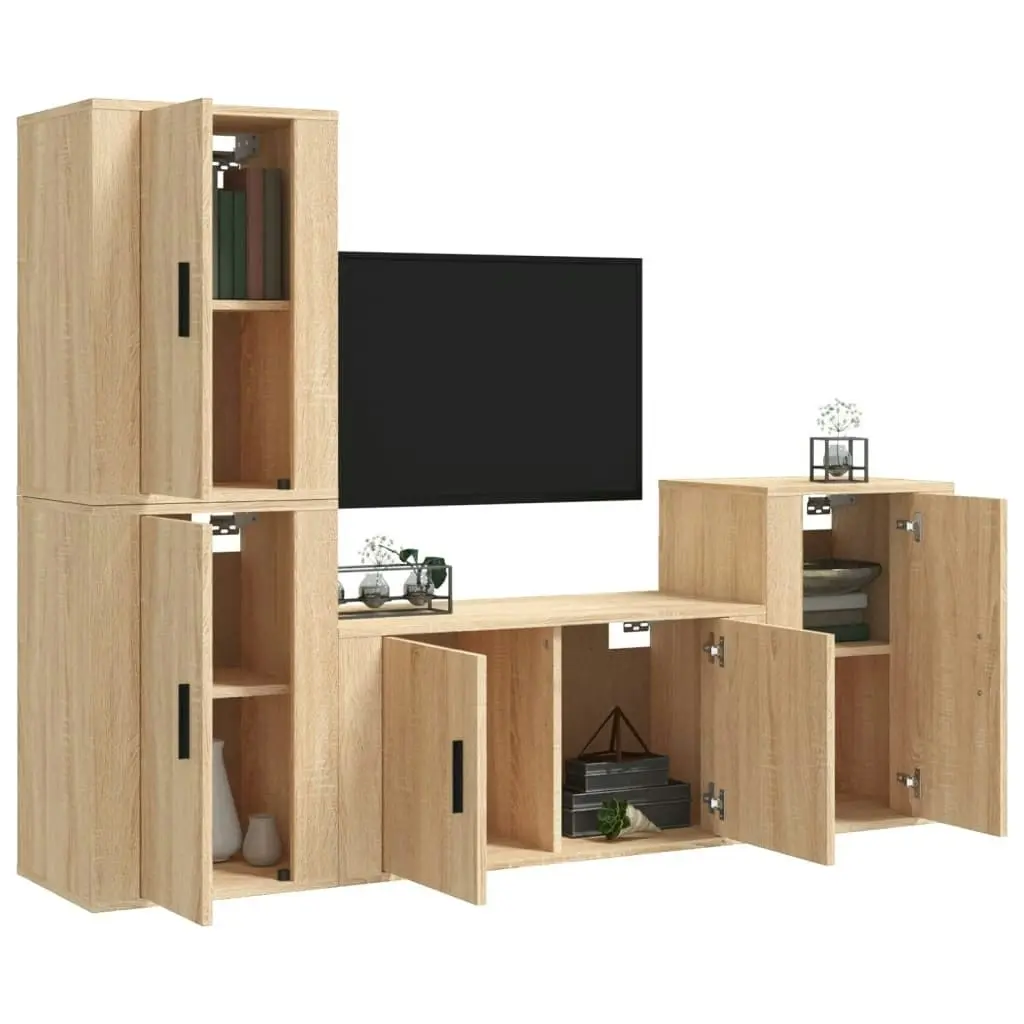 4 Piece TV Cabinet Set Sonoma Oak Engineered Wood 3188609