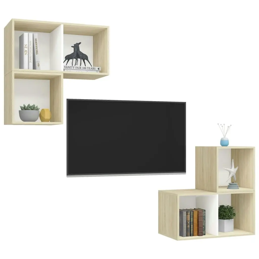 4 Piece TV Cabinet Set White and Sonoma Oak Engineered Wood 3079768