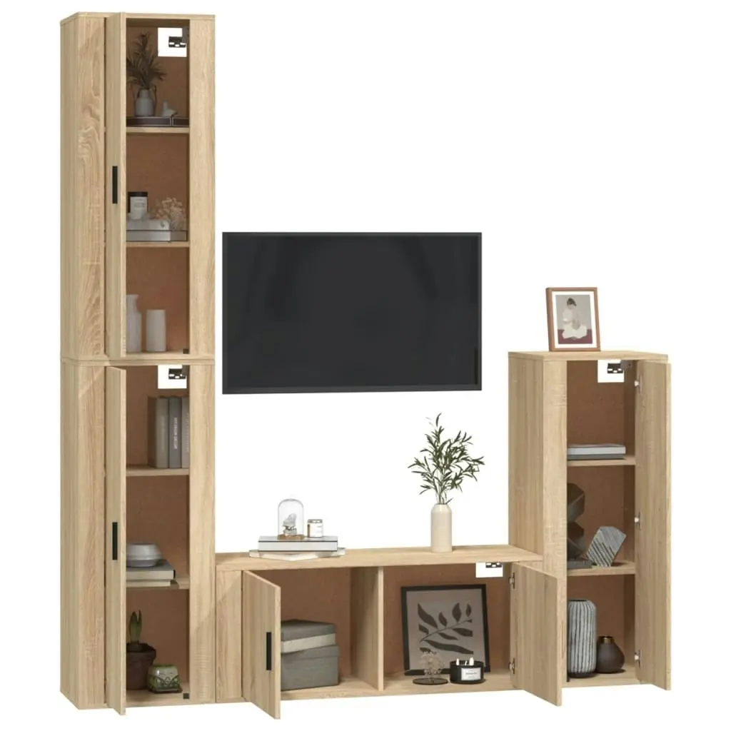 4 Piece TV Cabinet Set Sonoma Oak Engineered Wood 3188793