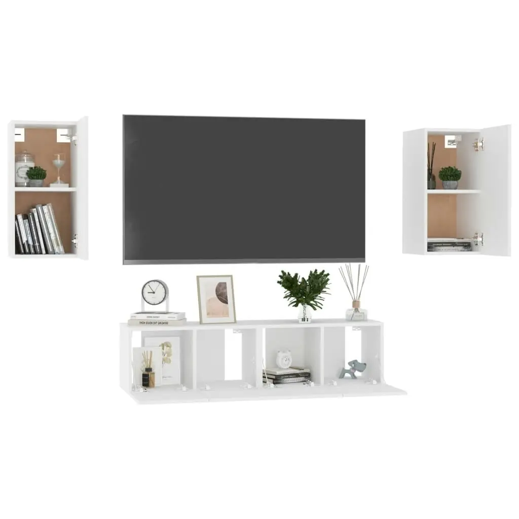 4 Piece TV Cabinet Set White Engineered Wood 3074453