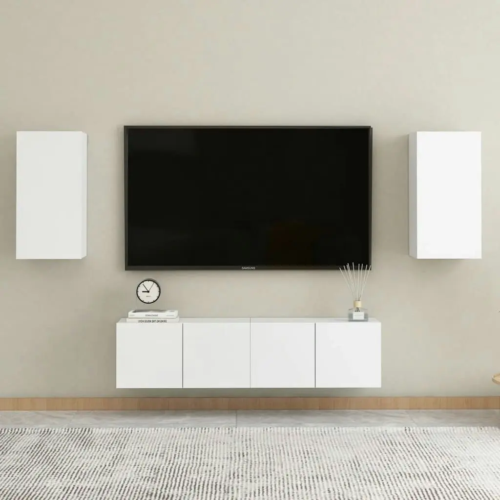 4 Piece TV Cabinet Set White Engineered Wood 3074453