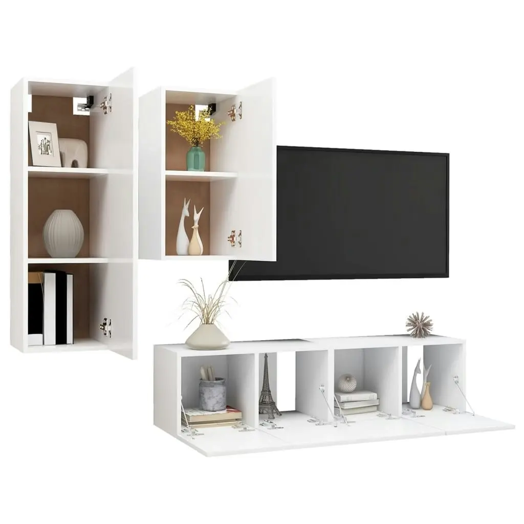 4 Piece TV Cabinet Set White Engineered Wood 3078731