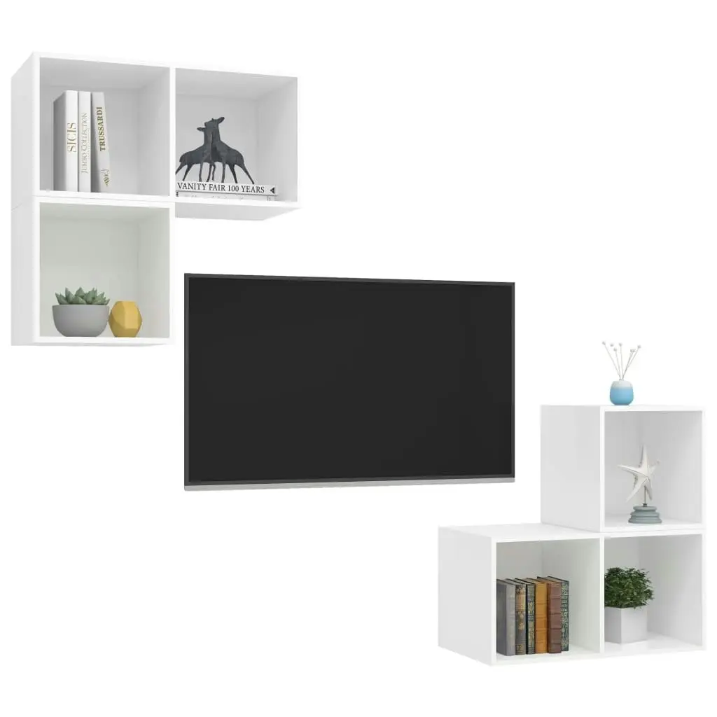 4 Piece TV Cabinet Set White Engineered Wood 3079763