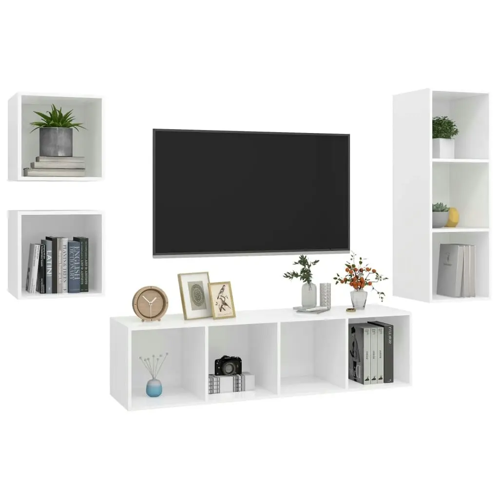 4 Piece TV Cabinet Set White Engineered Wood 3079772