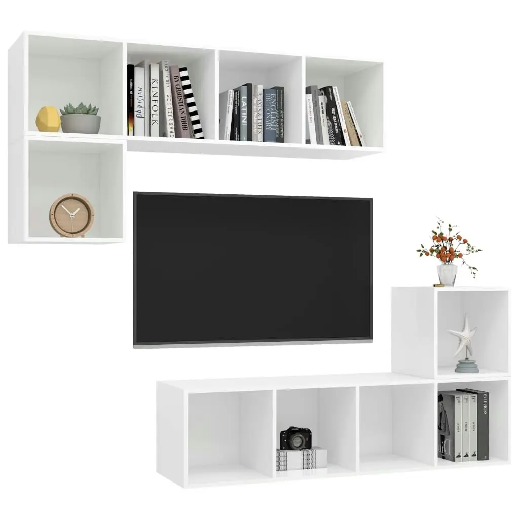 4 Piece TV Cabinet Set White Engineered Wood 3079808