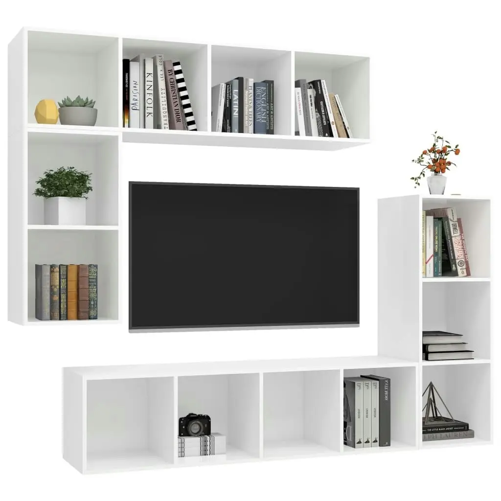 4 Piece TV Cabinet Set White Engineered Wood 3079817