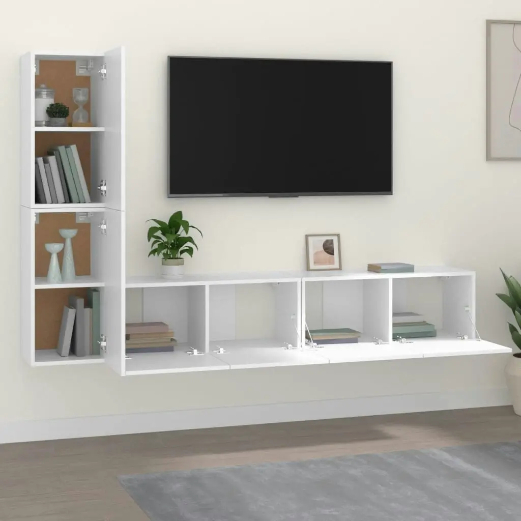 4 Piece TV Cabinet Set White Engineered Wood 3114310