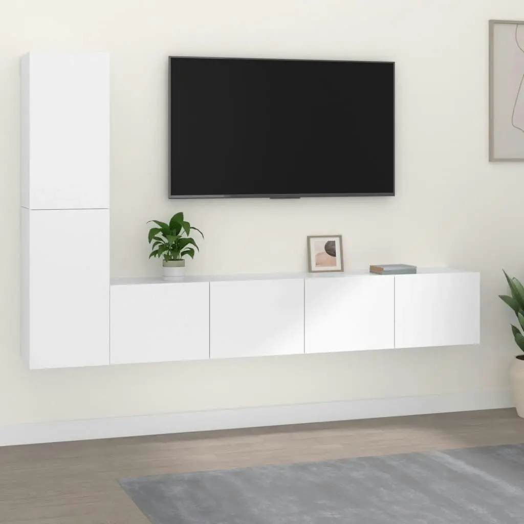 4 Piece TV Cabinet Set White Engineered Wood 3114310