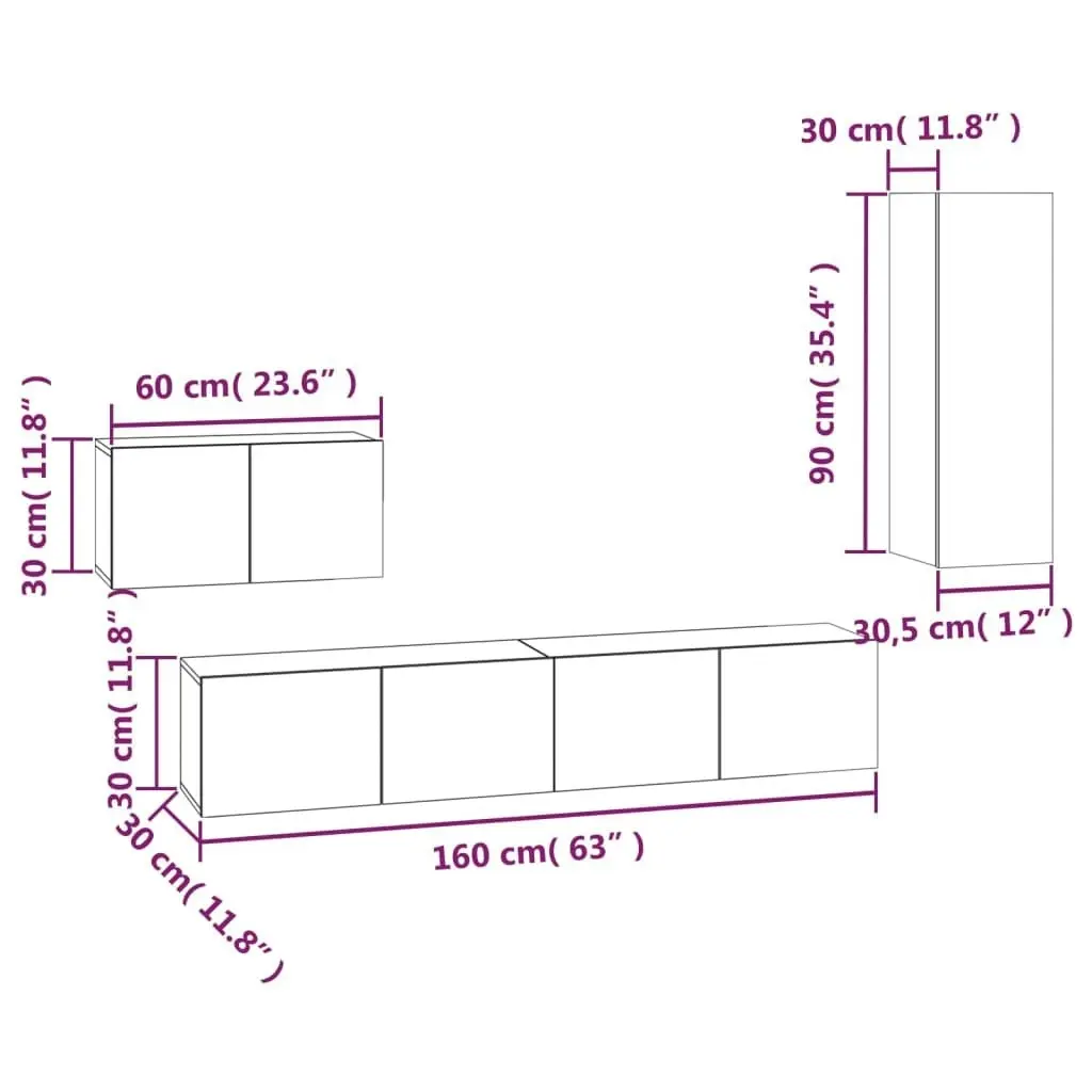 4 Piece TV Cabinet Set White Engineered Wood 3114334