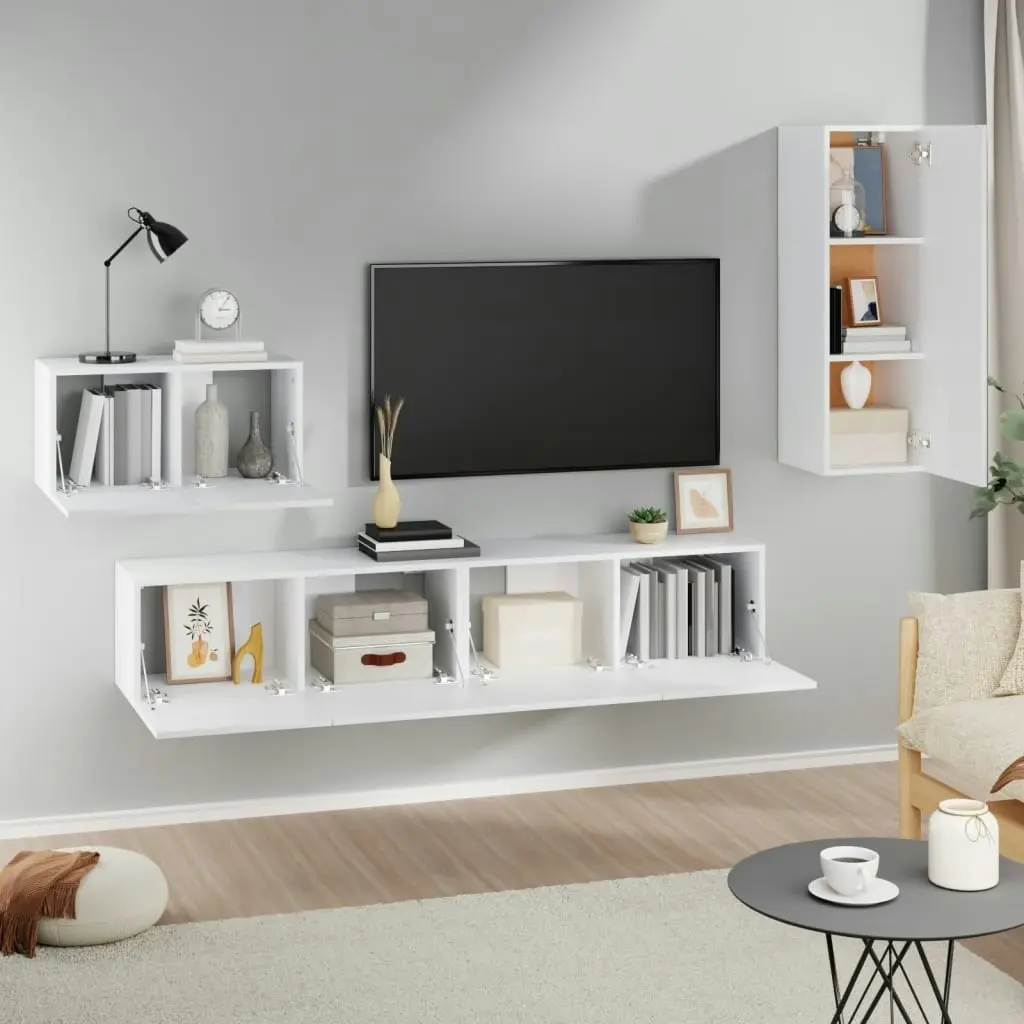 4 Piece TV Cabinet Set White Engineered Wood 3114334