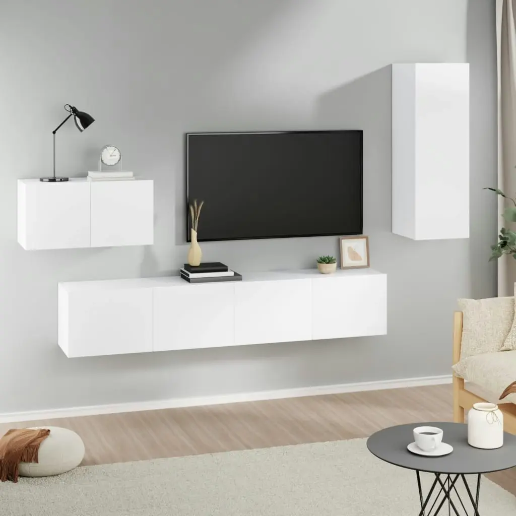 4 Piece TV Cabinet Set White Engineered Wood 3114334