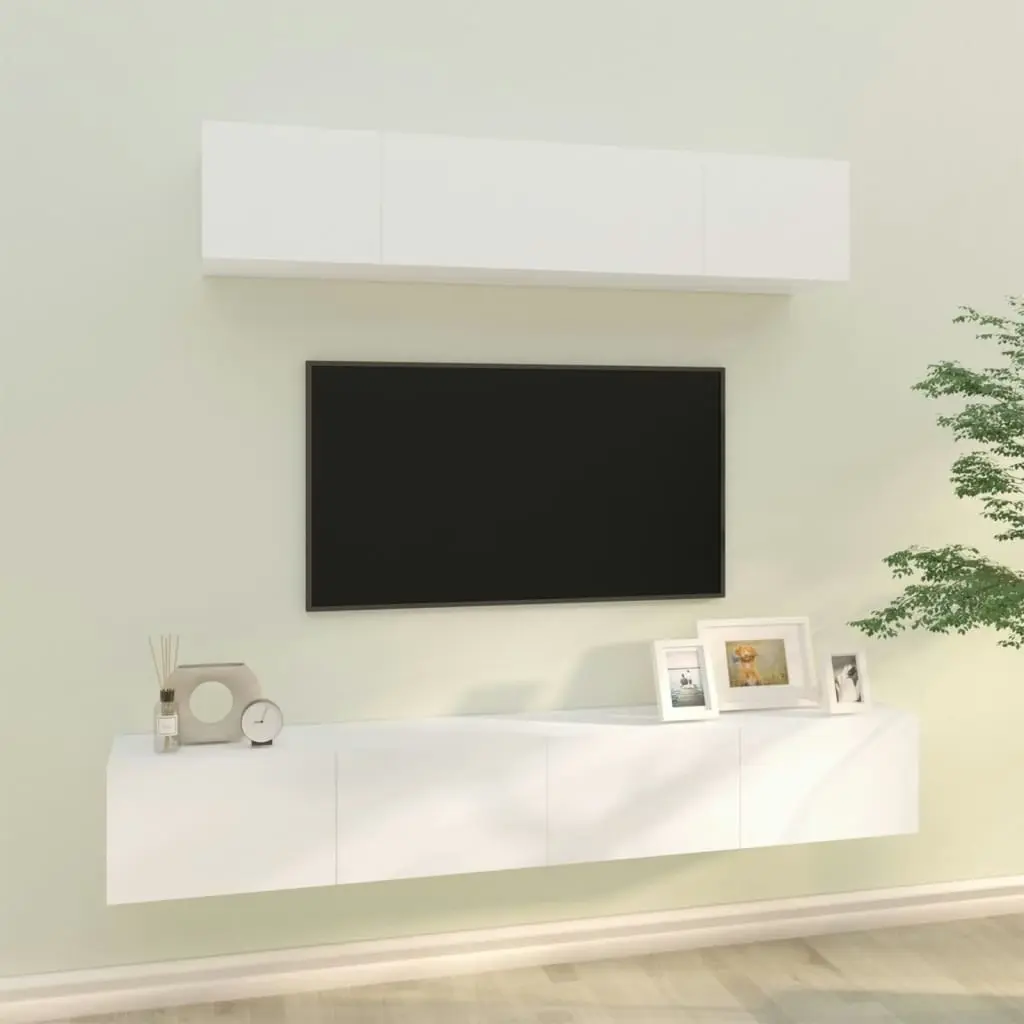 4 Piece TV Cabinet Set White Engineered Wood 3114526