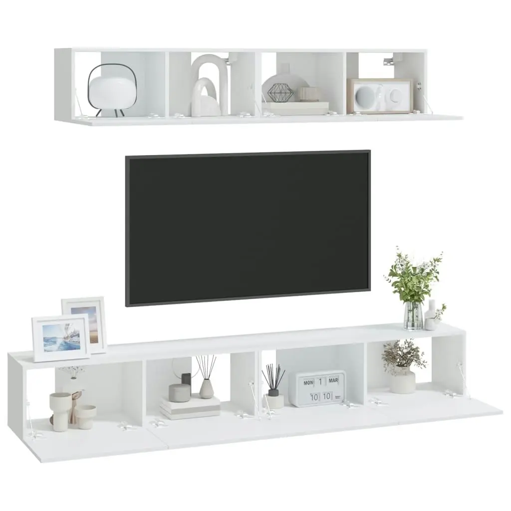 4 Piece TV Cabinet Set White Engineered Wood 3114526