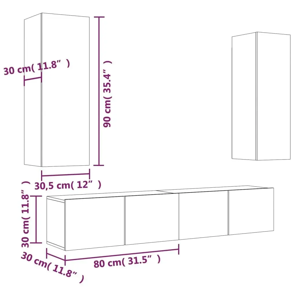 4 Piece TV Cabinet Set White Engineered Wood 3114198