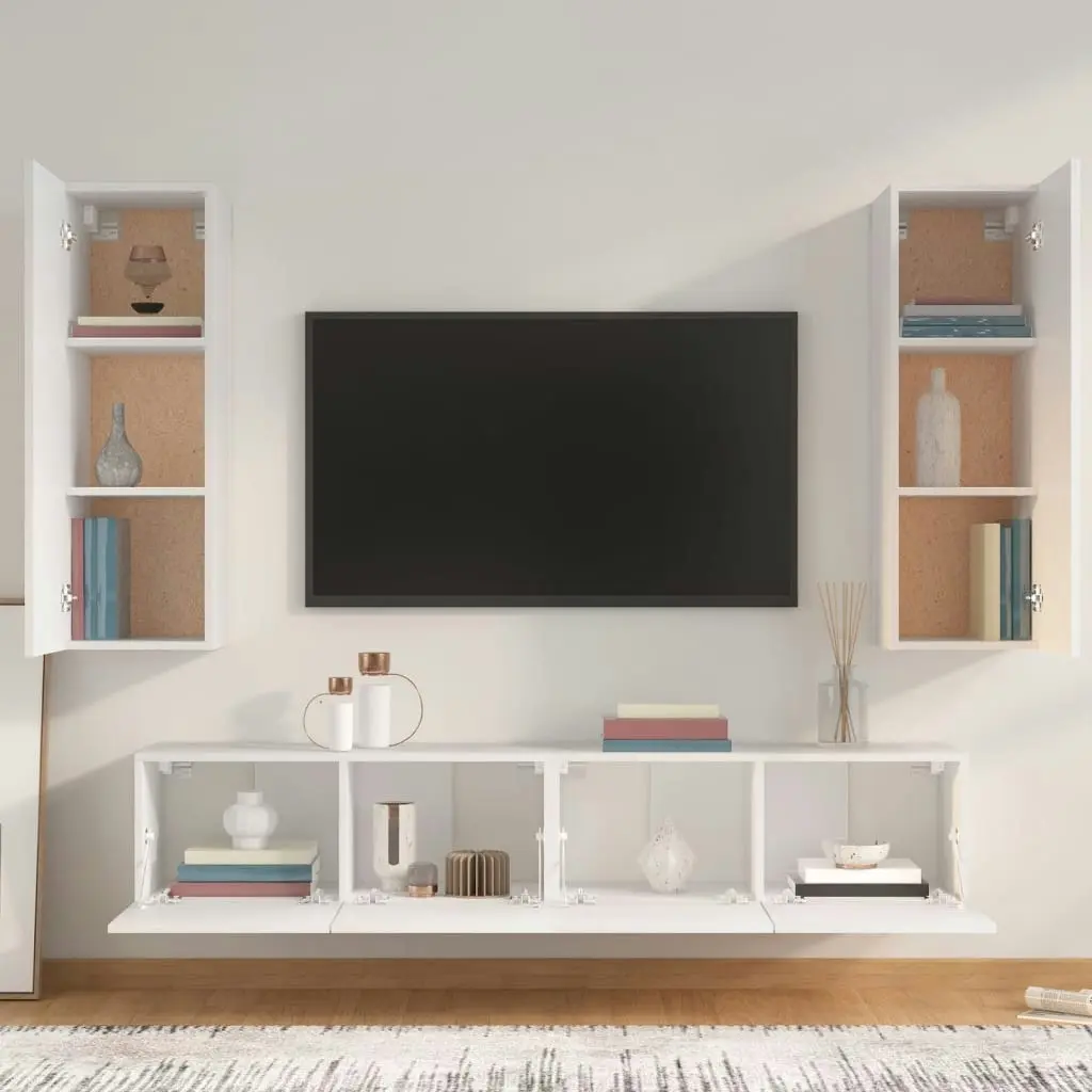 4 Piece TV Cabinet Set White Engineered Wood 3114198