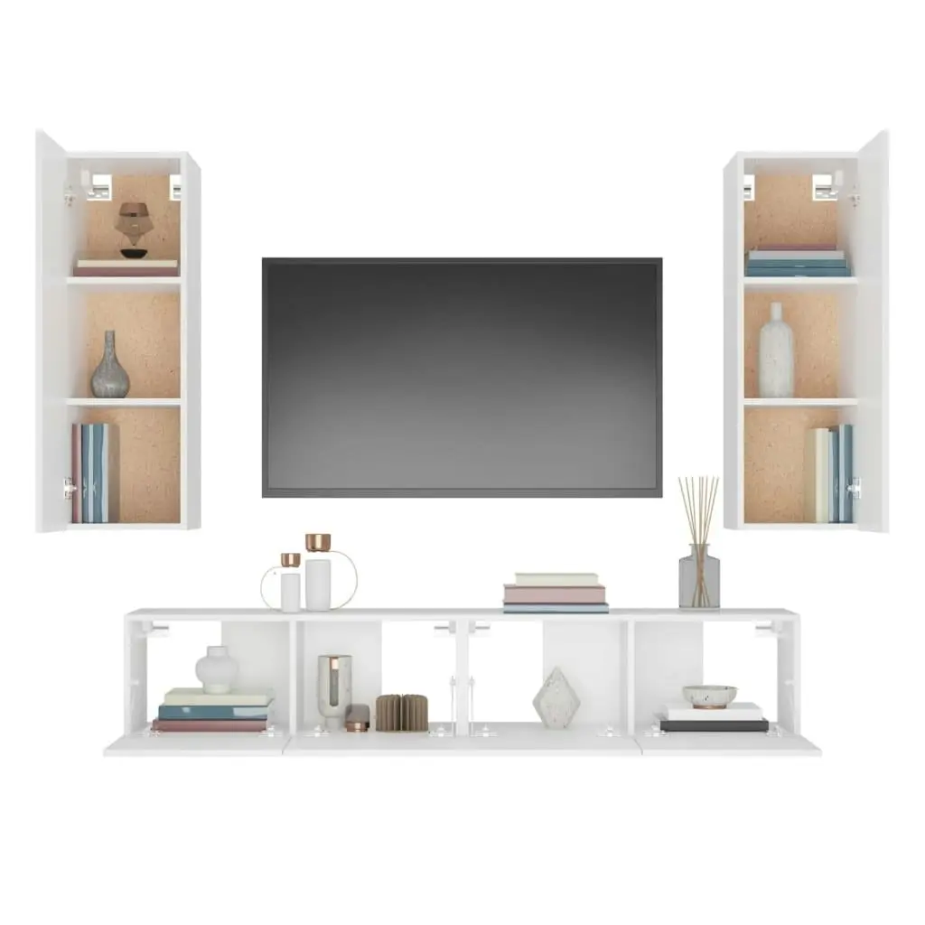 4 Piece TV Cabinet Set White Engineered Wood 3114198