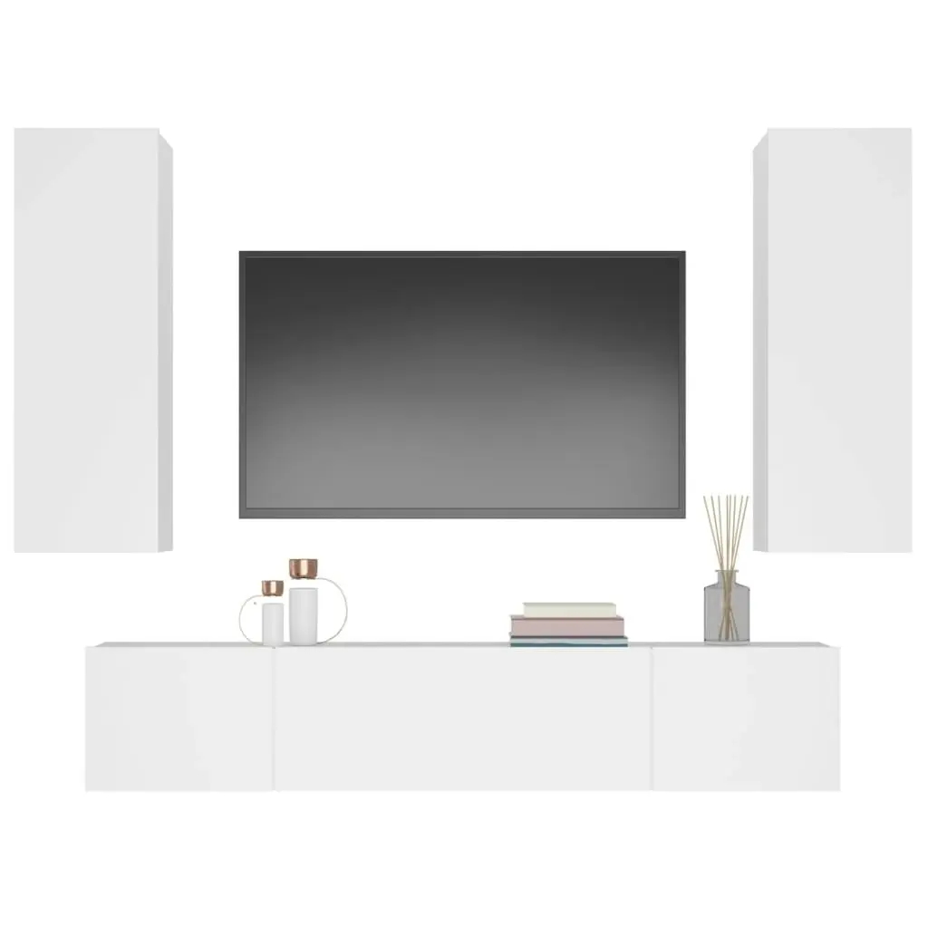 4 Piece TV Cabinet Set White Engineered Wood 3114198