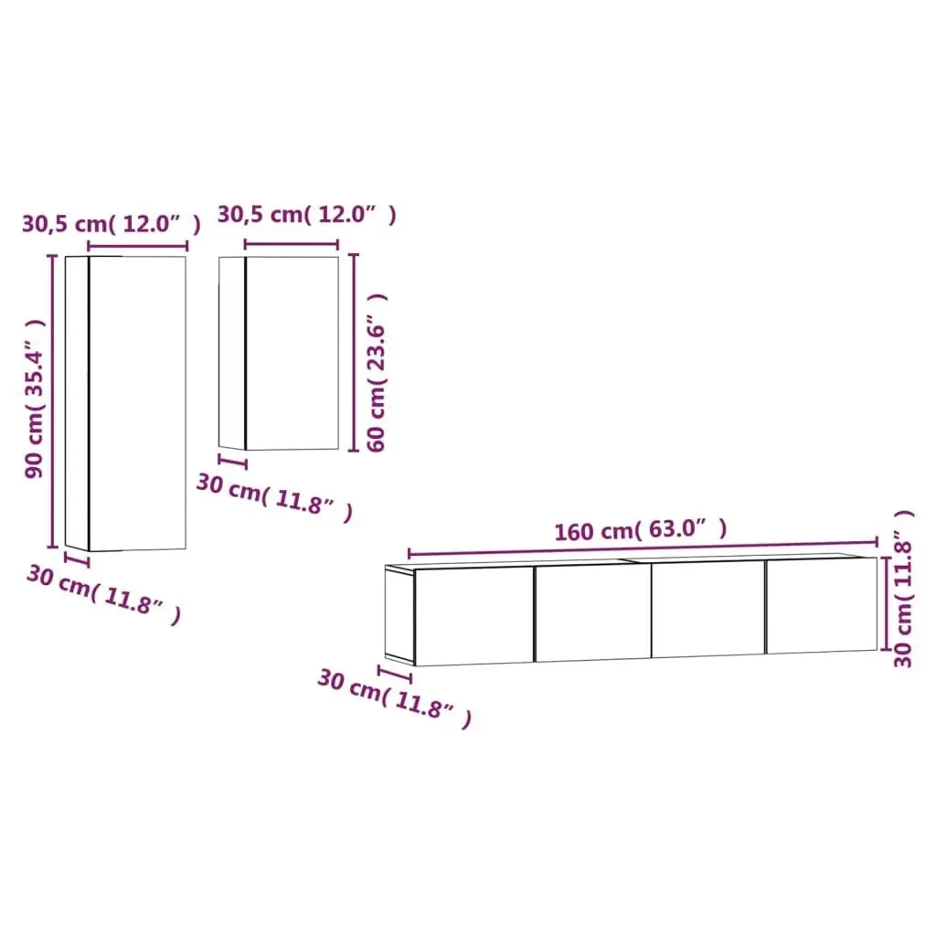 4 Piece TV Cabinet Set White Engineered Wood 3114622