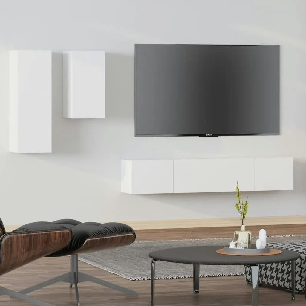 4 Piece TV Cabinet Set White Engineered Wood 3114622