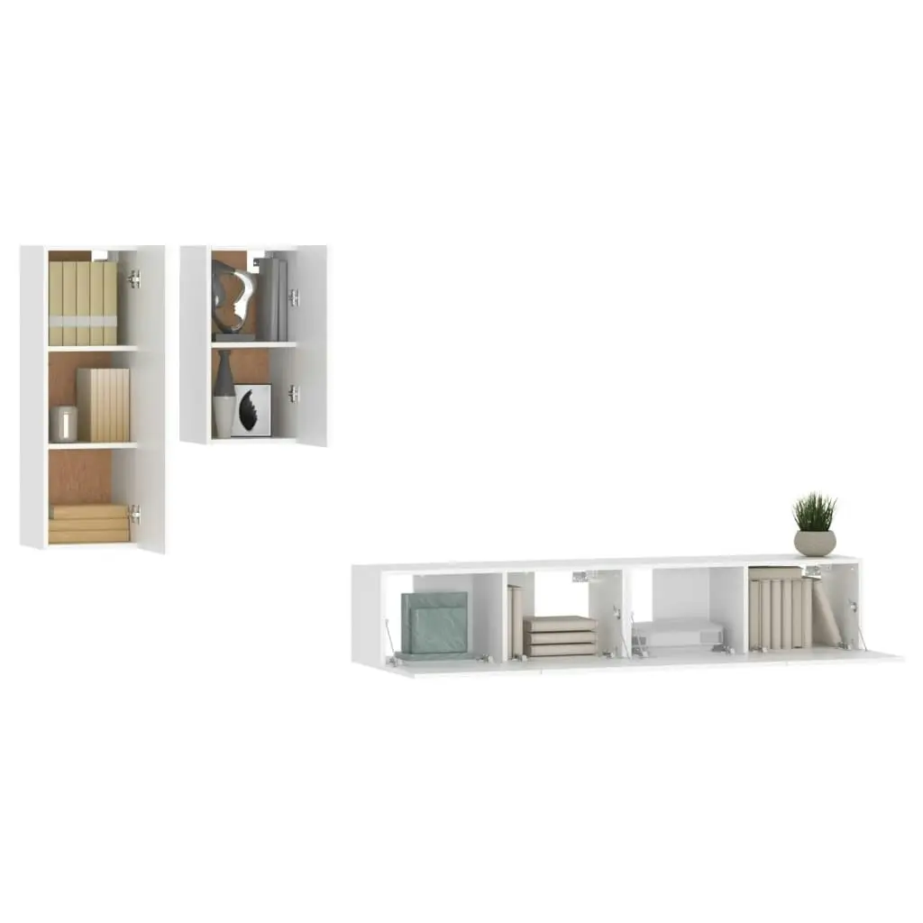 4 Piece TV Cabinet Set White Engineered Wood 3114622