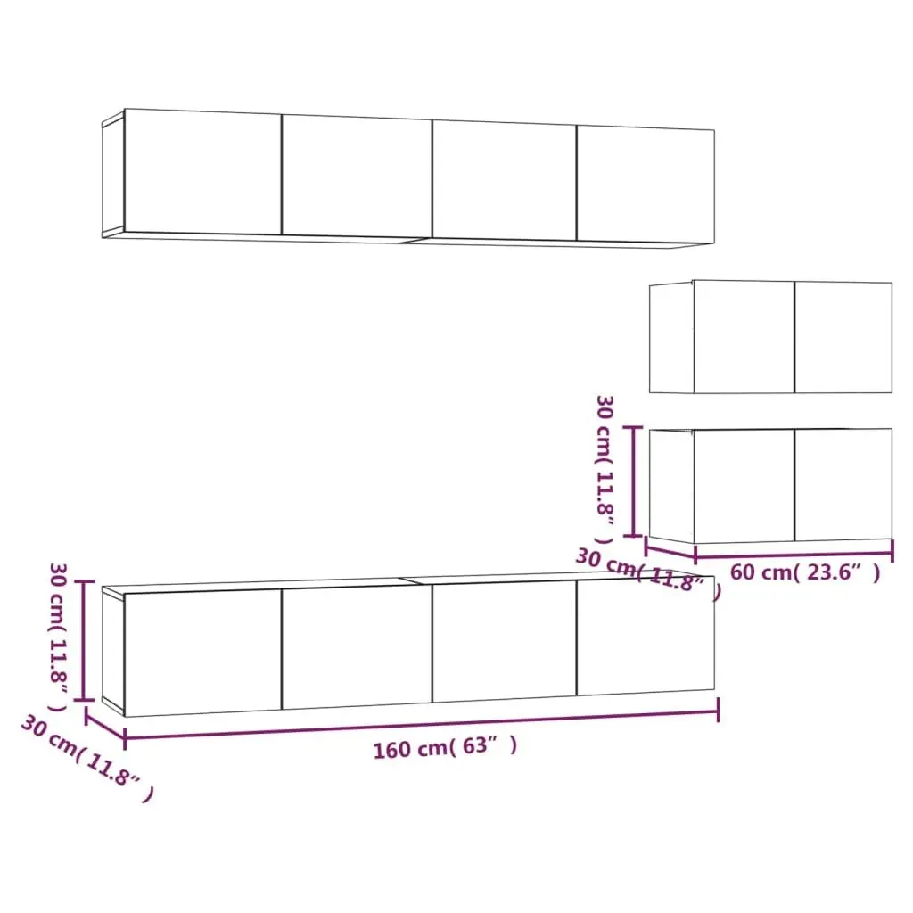 4 Piece TV Cabinet Set White Engineered Wood 3114598