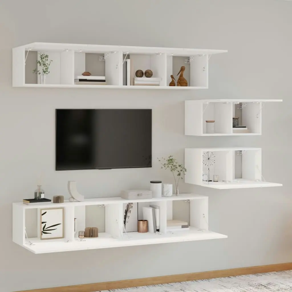 4 Piece TV Cabinet Set White Engineered Wood 3114598