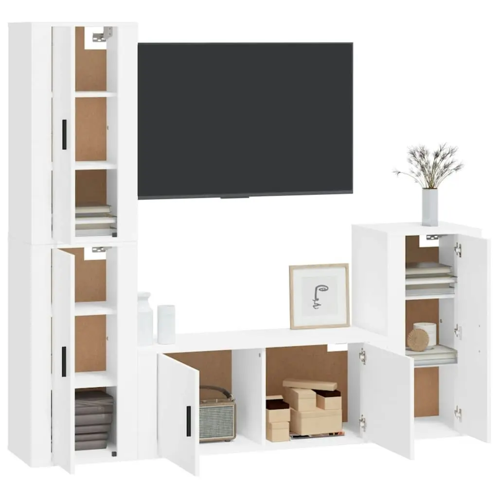 4 Piece TV Cabinet Set White Engineered Wood 3188590