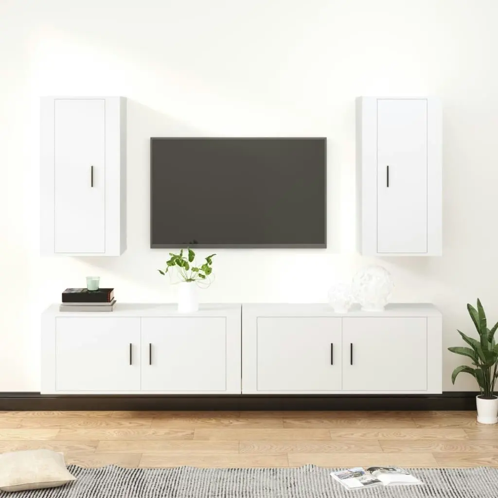 4 Piece TV Cabinet Set White Engineered Wood 3188694