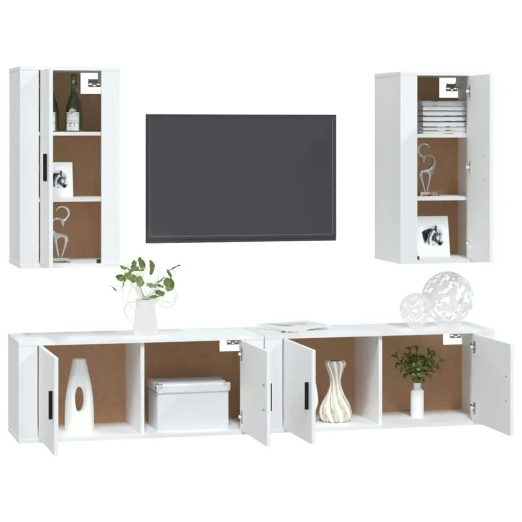 4 Piece TV Cabinet Set White Engineered Wood 3188694