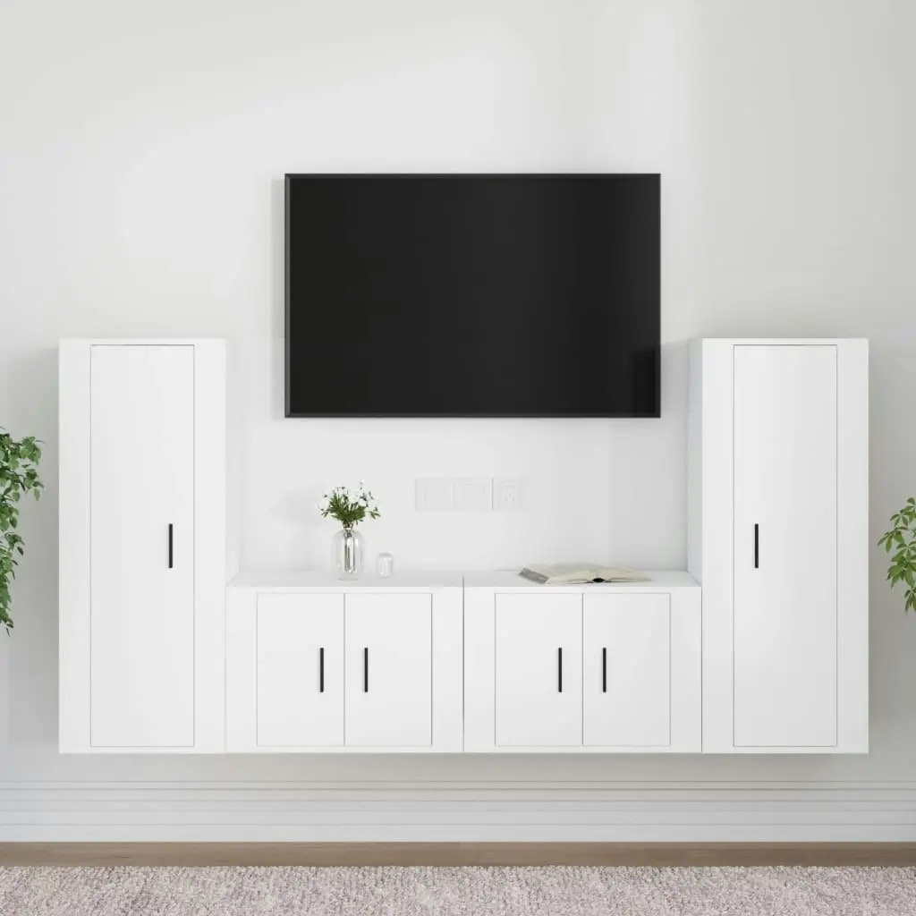 4 Piece TV Cabinet Set White Engineered Wood 3188766