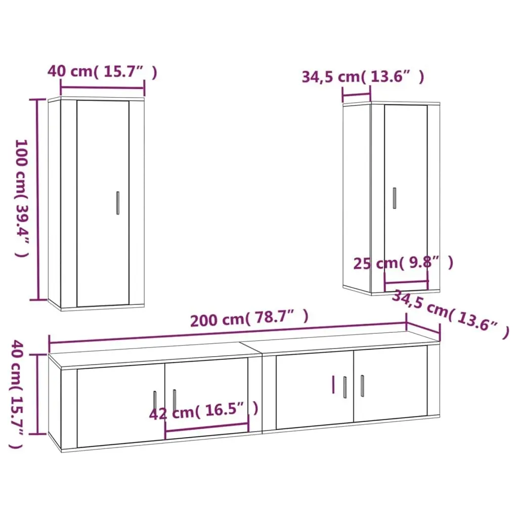 4 Piece TV Cabinet Set White Engineered Wood 3188846