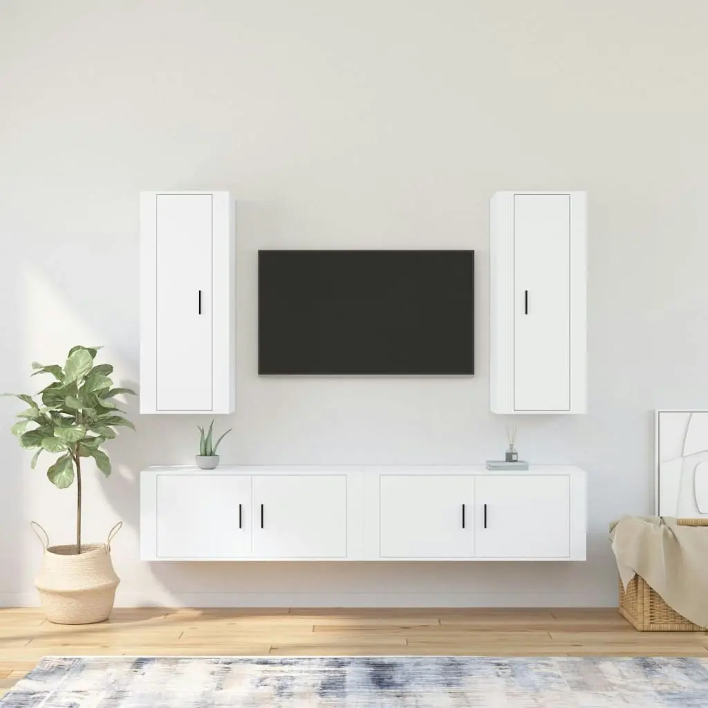 4 Piece TV Cabinet Set White Engineered Wood 3188846