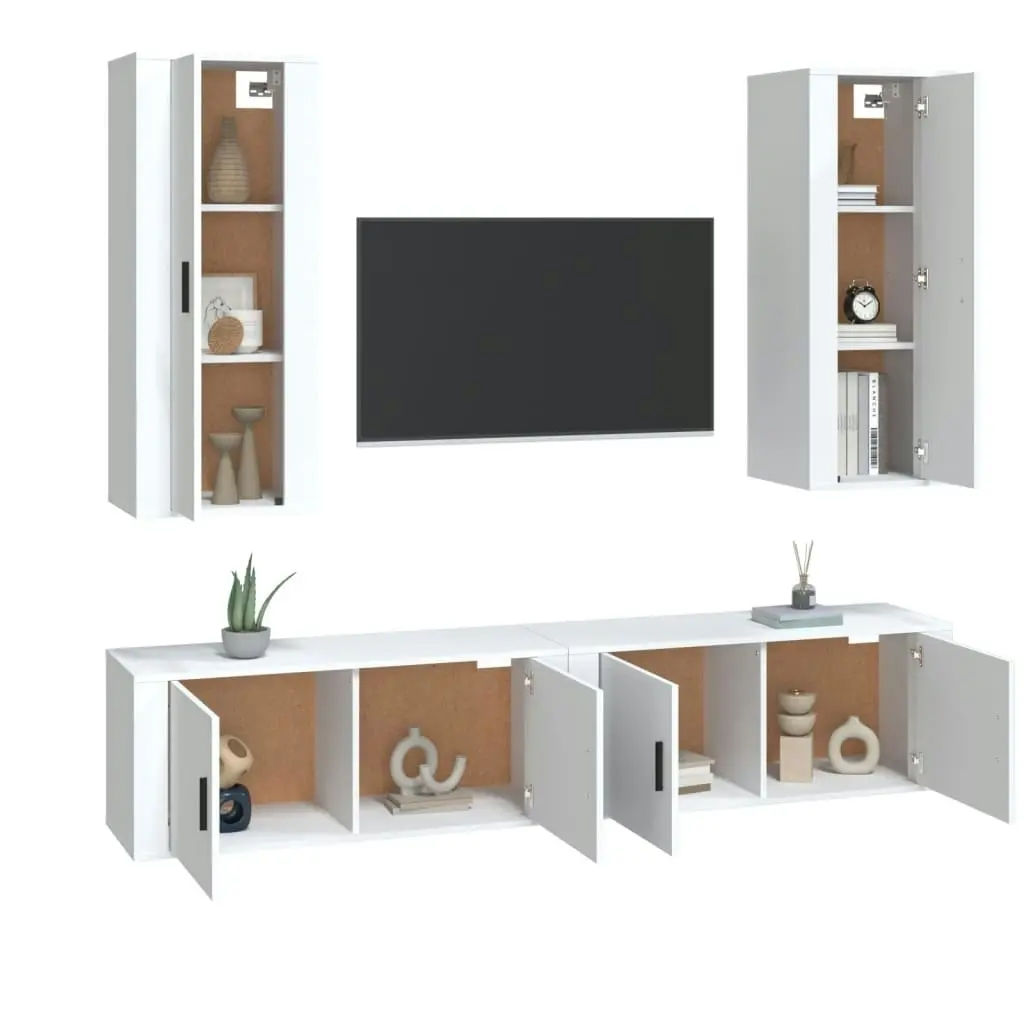 4 Piece TV Cabinet Set White Engineered Wood 3188846