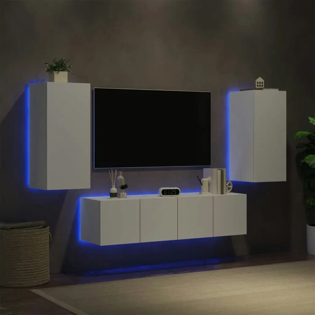 4 Piece TV Wall Units with LED White Engineered Wood 3216839