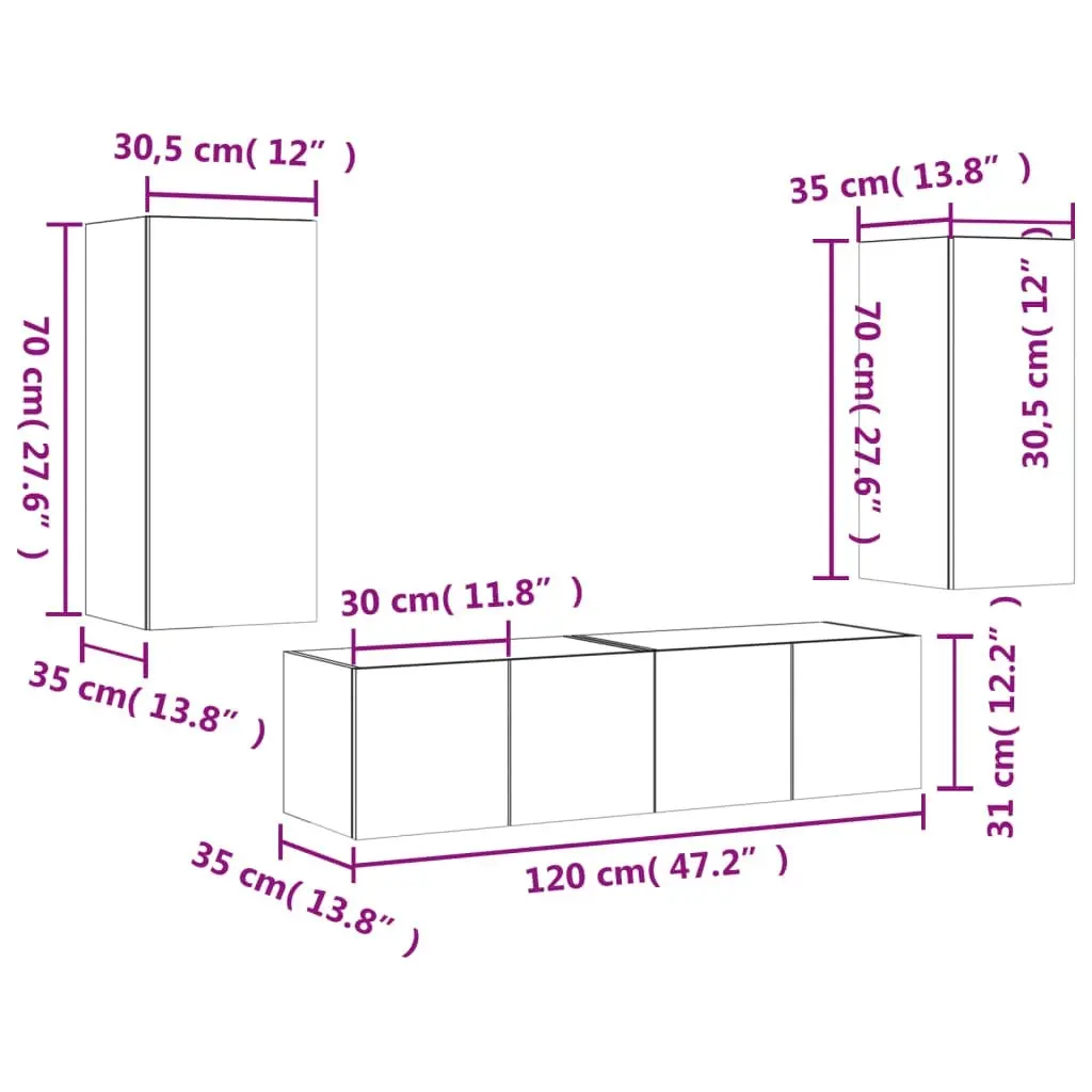 4 Piece TV Wall Units with LED White Engineered Wood 3216839