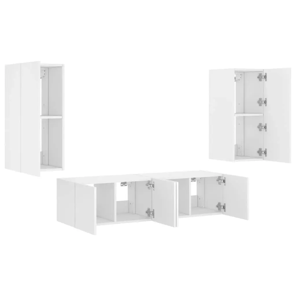 4 Piece TV Wall Units with LED White Engineered Wood 3216839