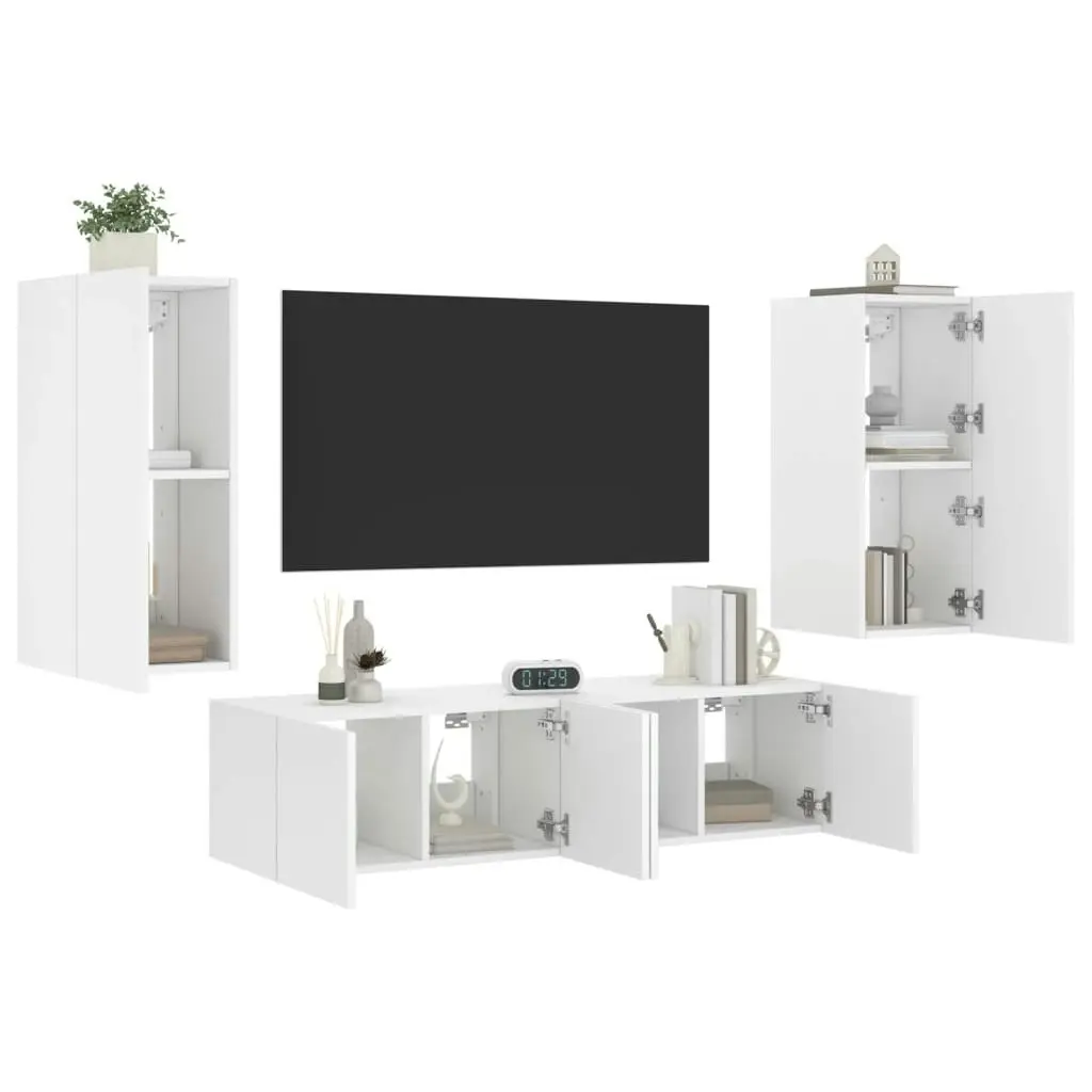 4 Piece TV Wall Units with LED White Engineered Wood 3216839