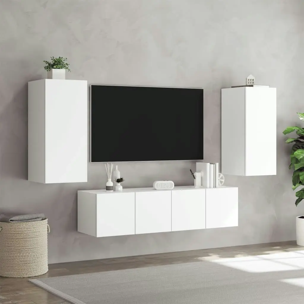 4 Piece TV Wall Units with LED White Engineered Wood 3216839