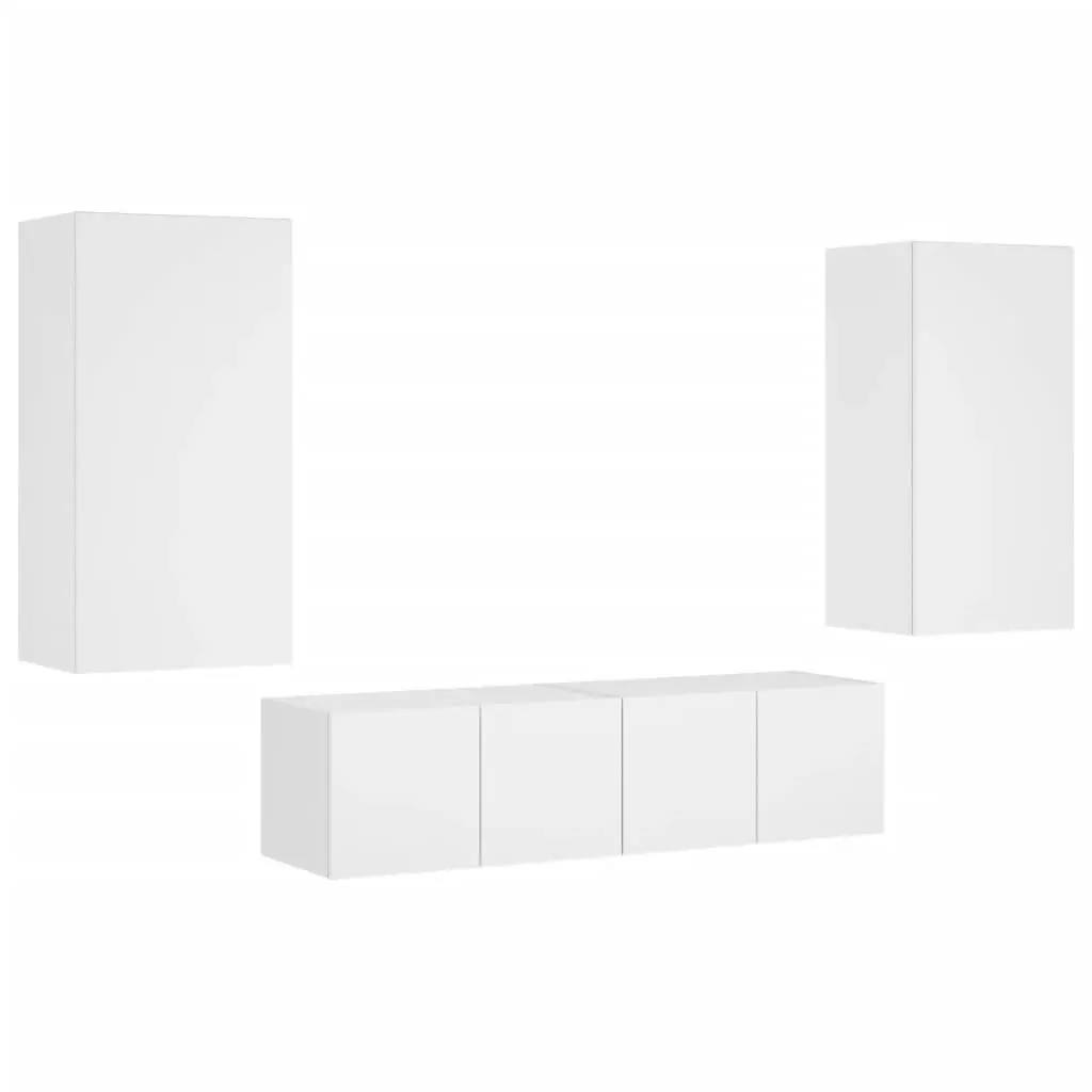 4 Piece TV Wall Units with LED White Engineered Wood 3216846