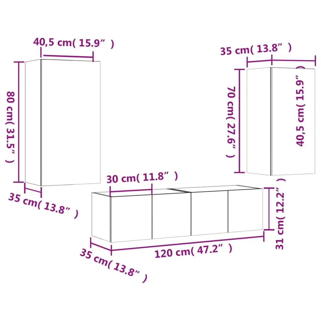 4 Piece TV Wall Units with LED White Engineered Wood 3216846