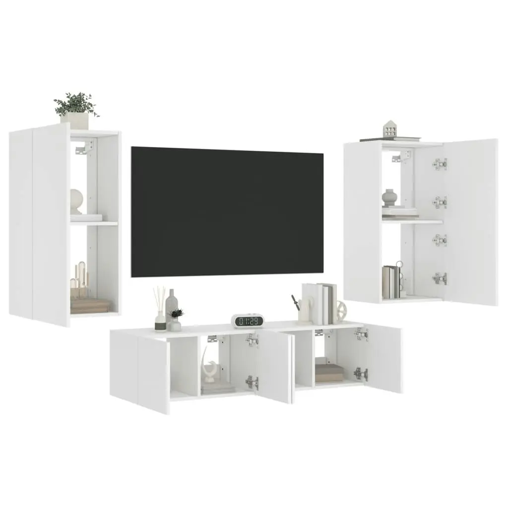 4 Piece TV Wall Units with LED White Engineered Wood 3216846