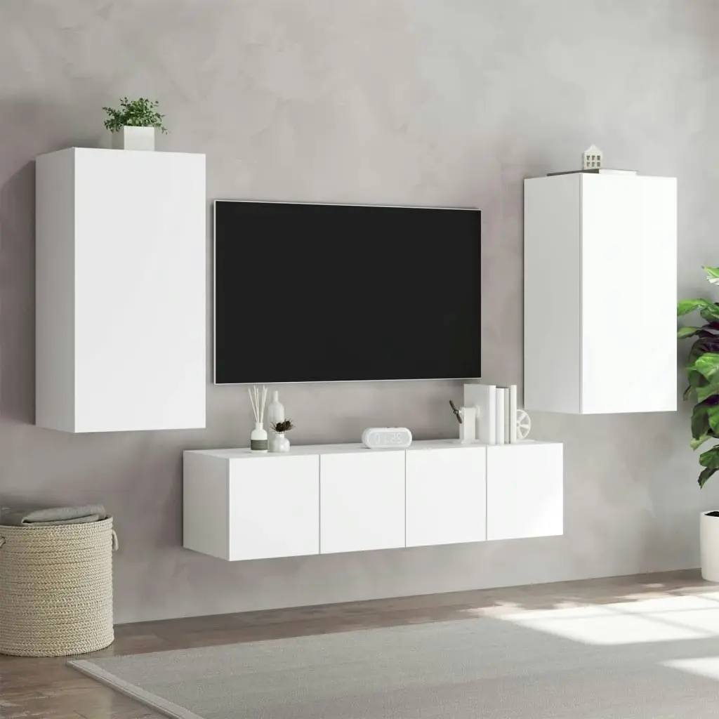 4 Piece TV Wall Units with LED White Engineered Wood 3216846