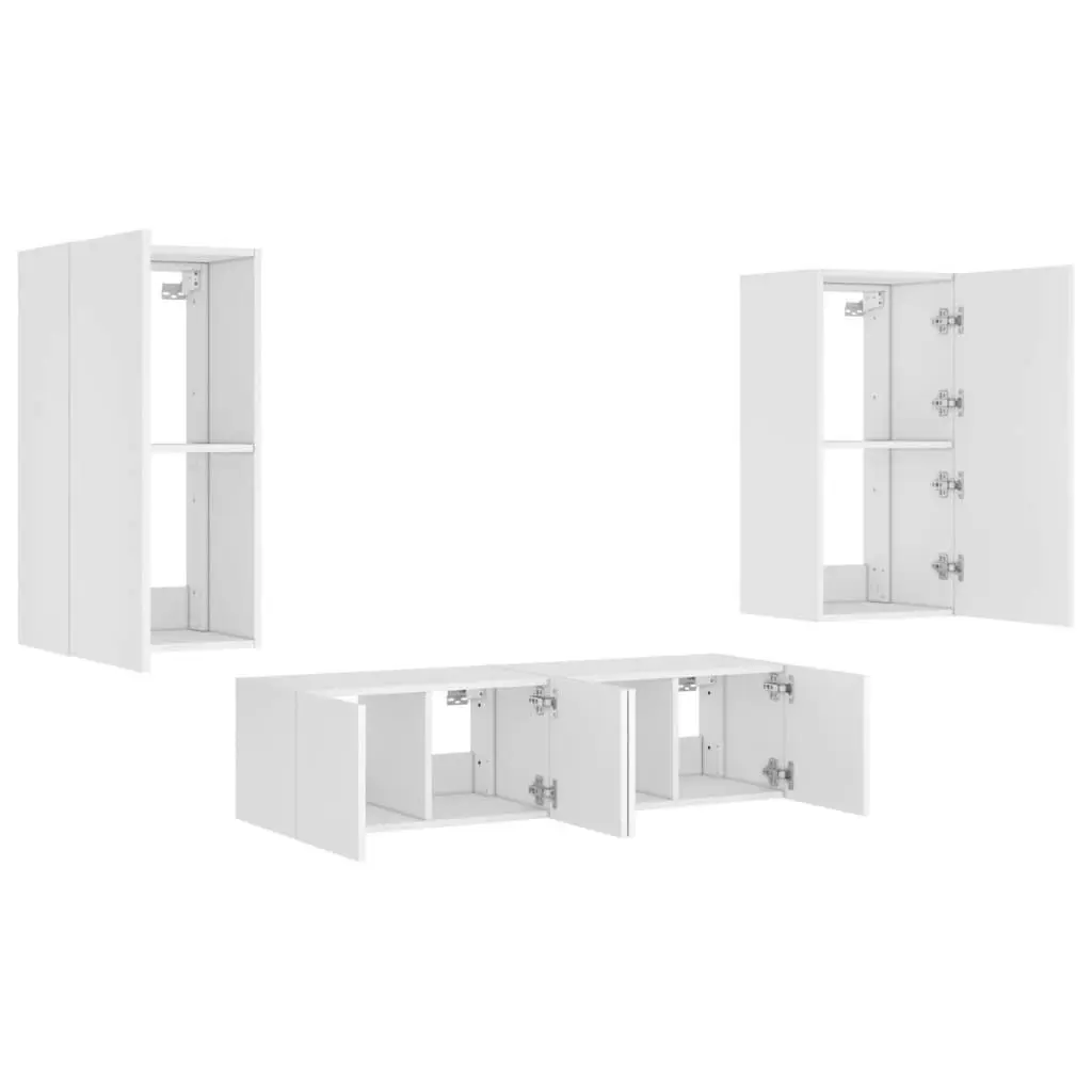 4 Piece TV Wall Units with LED White Engineered Wood 3216846