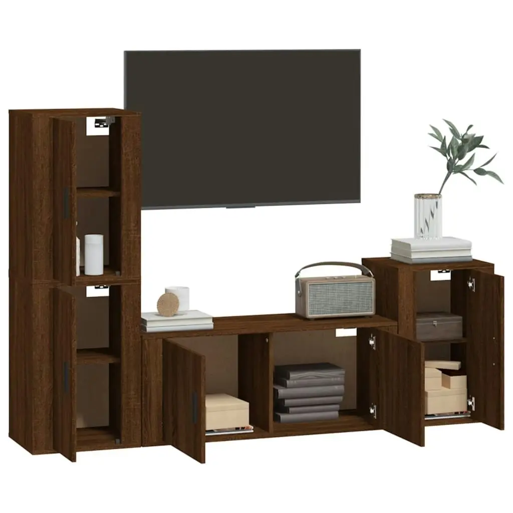 4 Piece TV Cabinet Set Brown Oak Engineered Wood 3188605