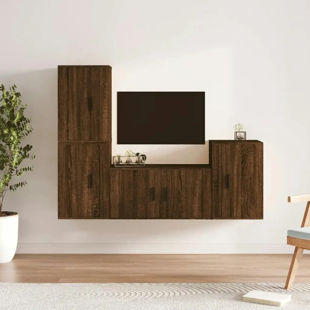 4 Piece TV Cabinet Set Brown Oak Engineered Wood 3188613