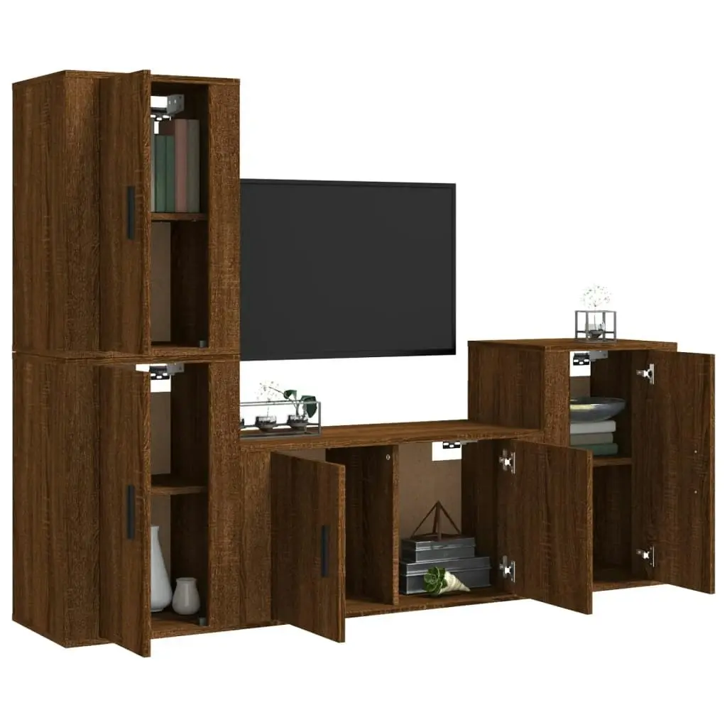 4 Piece TV Cabinet Set Brown Oak Engineered Wood 3188613