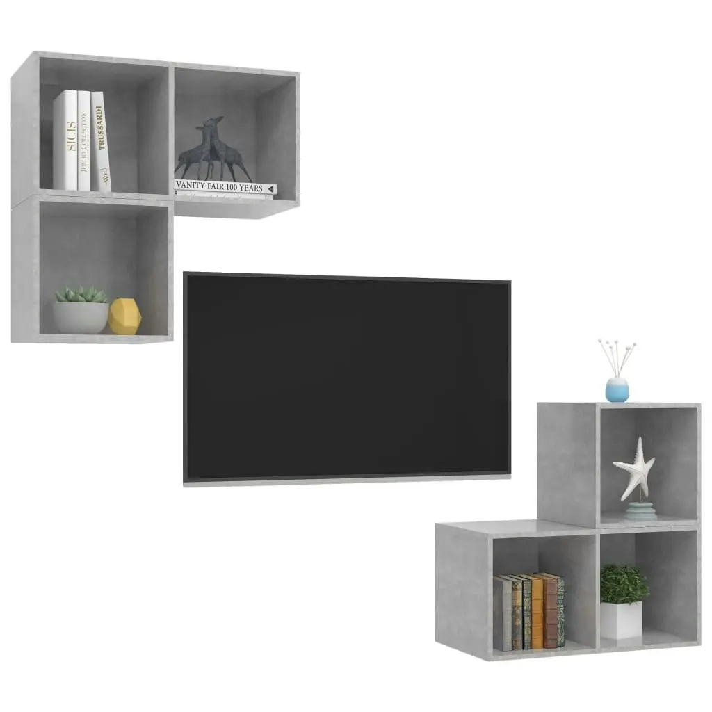 4 Piece TV Cabinet Set Concrete Grey Engineered Wood 3079767