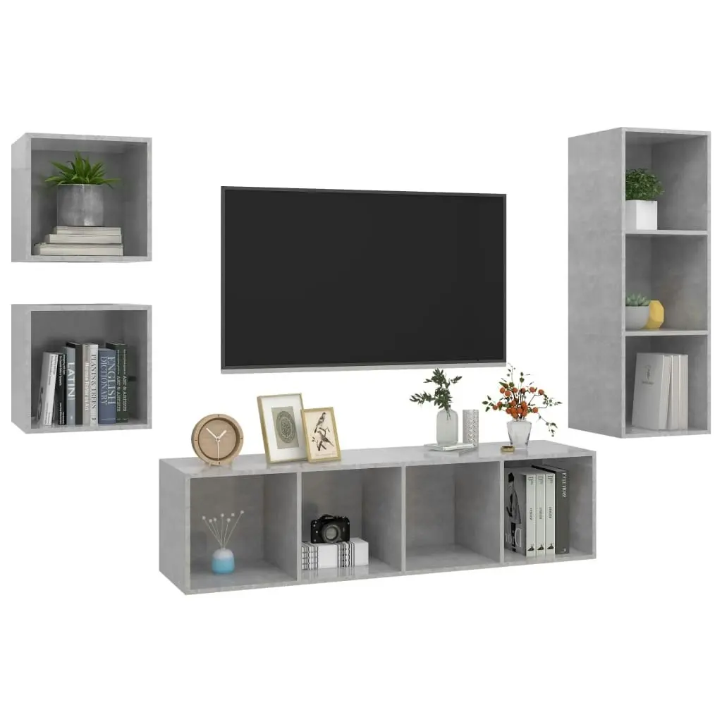 4 Piece TV Cabinet Set Concrete Grey Engineered Wood 3079776