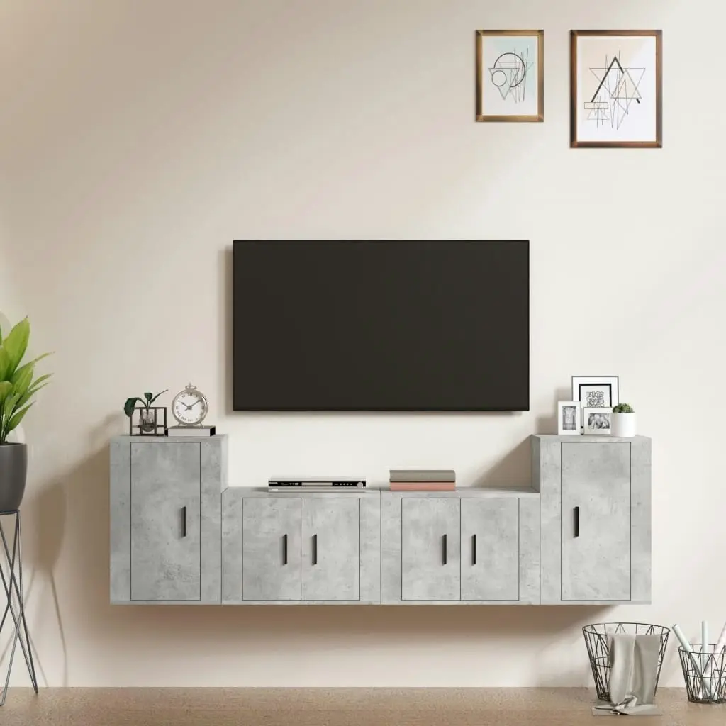 4 Piece TV Cabinet Set Concrete Grey Engineered Wood 3188546